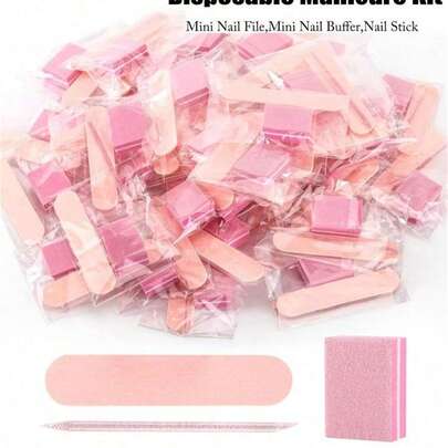 60/30/15/3件一次性美甲套装，30套独立包装美甲套装-迷你指甲锉，迷你指甲抛光器，美甲棒，适用于沙龙家居