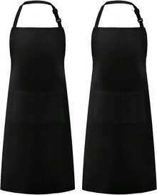 2 Pack Adjustable Bib Apron Waterdrop Resistant With 2 Pockets Cooking Kitchen Aprons Women Men Chef - Kem - Xem 1