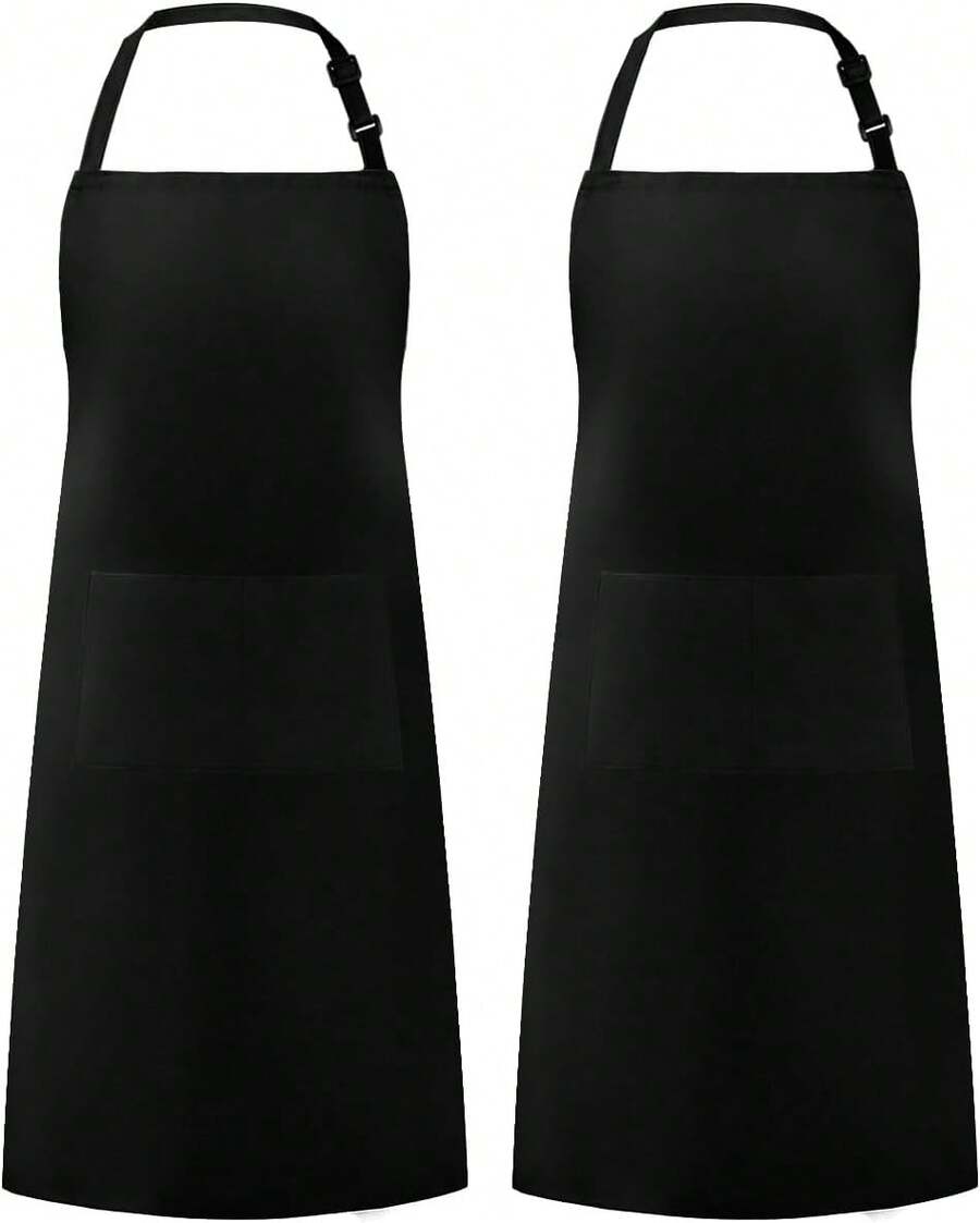 2 Pack Adjustable Bib Apron Waterdrop Resistant With 2 Pockets Cooking Kitchen Aprons Women Men Chef - Kem - Xem 1
