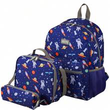 3 Pcs Kids Backpack Set - Lightweight Backpack In Fun Prints For School, Travel & Daycare, Ideal For Ages 6+, Roomy Interior, Durable & Water-Resistant Fabric & Loop For Lunch Bag - 太空 - 查看 1