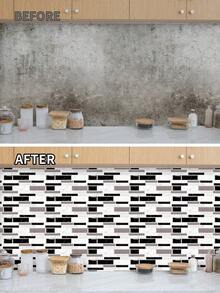 22 pezzi Adesivi per piastrelle da parete in marmo, piastrelle decorative in PVC a strisce bianche e nere, pannello posteriore impermeabile per cucina, facile da installare, molto adatto per decorazione di pareti di cucina, soggiorno, bagno e stanze