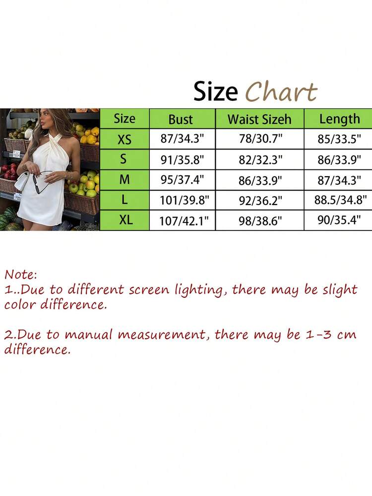 ストリート シンプル セクシー バックレス ストレート ショルダー noスリーブ クロス ホルターネック 鍛造 無地ドレス ホルターツイストタイバック ミニシルキーボディコンドレス、春夏 - ホワイト - 見る 6