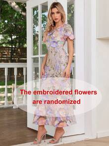Women's Floral Embroidery Maxi Dress Wedding Guest Dress Evening Party Dress - Màu tím - Xem 3