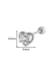 Toppiercing 1 件简约铜锆石心形不锈钢轴时尚百搭耳骨耳环