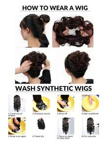 A Pair Fluffy Messy Elastic Rubber Band Hair Bun Hair Extensions ,Girl Heat-Resistant Synthetic Curl Hair Bun Ponytail Extension ,Hair Accessories For Women Natural Black/Brown Black/Dirty Orange - Multicolor - View 9