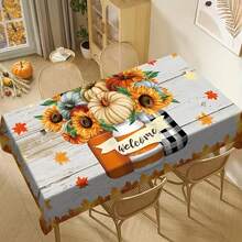 1/20pcs Autumn Thanksgiving Tablecloth, Classic White Wooden Texture Background Dotted With Pumpkin And Sunflower Pattern Autumn Tablecloth, Thanksgiving Decoration, Perfect For Coffee Table, Dining Table, Party And Kitchen, Desktop Decoration | Thanksgiving Decoration | Durable Tablecloth - Multicolor - View 9