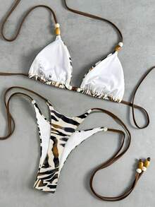 Bikinx 2025年女士假日泳装性感不对称印花比基尼套装，夏季海滩（印花图案可能有所不同） - 彩色 - 查看 2