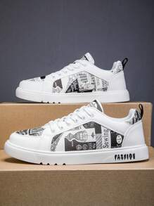 黑白男士步行鞋，男士图案印花系带运动鞋，滑板鞋 Manfinity Basics 瑜伽场合