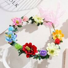 1件装女士可调节彩色花朵头饰，优雅甜美，适合新娘、伴娘、情人节佩戴，波西米亚风花朵头饰，适用于婚礼、旅行、拍照、派对、节日和送礼，可作皇冠、头饰、服装皇冠 - 彩色 - 查看 14