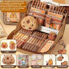 33 piezas /226 piezas /127 piezas /47 piezas Juego de papelería de Capibara, Estuche para lápices lindo de Capibara, Caja de lápices escolar de múltiples capas con pegatinas, llavero, broche, kit de regalo