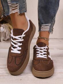 New Casual Sports Shoes, Fashion Versatile Suede-Like Lace-Up Women Sneakers, Student Shoes