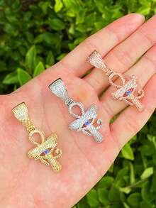 DUBSS 男士镶钻眼睛安卡十字架项链吊坠，5A级立方氧化锆嘻哈饰品 - Cross - 查看 7