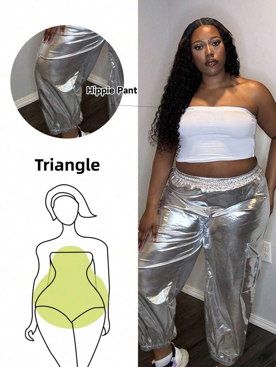 Truni Awkwardfatgirl Plus Size Festival, Boho, Hippie, Cowgirl Style Pants, For Pear Triangle Body Shape - Silver - View 1