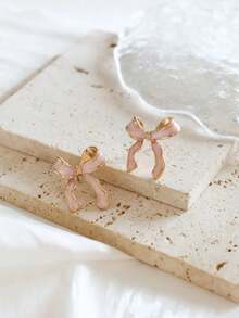 1 Cặp khuyên tai nơ thắt nút sáng tạo phong cách cổ điển, thích hợp cho tiệc tùng, kỳ nghỉ, thường ngày, đa năng - Hồng - Xem 2