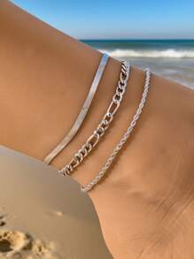 Set da 3 cavigliere estive alla moda con perline a forma di stella marina e conchiglia, versatili per uso quotidiano, spiaggia, feste, regalo