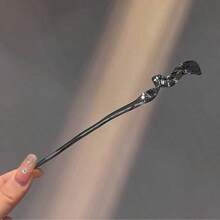 1pc Black And Sliver Textured Metal Design Hair Pin Street Skull Skeleton,Y2k,Hair Accessories,Hairpin Hair Bun Hair Bun Maker Bun Hair Piece Hair Styling Pins(Boho), Head Accessories