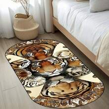 1 件椭圆形丛林虎印花地毯，适用于装饰地毯、卧室装饰、小地毯、地毯、家居装饰、客厅地毯、客厅小地毯、卧室地毯、客厅家居装饰、户外地毯、可洗地毯、羊毛地毯、毛绒地毯、秋冬地毯、厚实/毛绒 - 彩色 - 查看 1