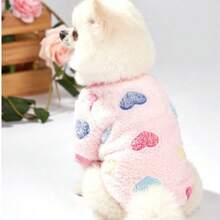 秋冬新款宠物狗猫衣服，奶油色贵宾犬泰迪比熊犬小型犬牵引绳羊毛连帽衫 - 粉色 - 查看 7