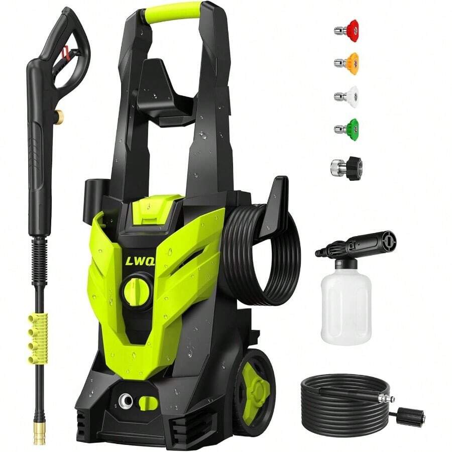 Electric Pressure Washer, 2.5 GPM Power Washer With 4 Quick Connect Nozzles, High Pressure Cleaning Machine With Foam Cannon For Cars/Fences/Driveways/Patios/Home Cleaning(Green) - 綠色 - 查看 1