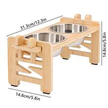 可调节升高猫碗架，配有 2 个不锈钢碗、倾斜升高的宠物喂食器和饮水器、防滑底座，适用于小型犬和成年猫