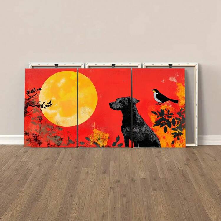 Decorative Frame Moon And Dog MDF Mosaic Living Room Bedroom Office HD Printing - trắng - Xem 5