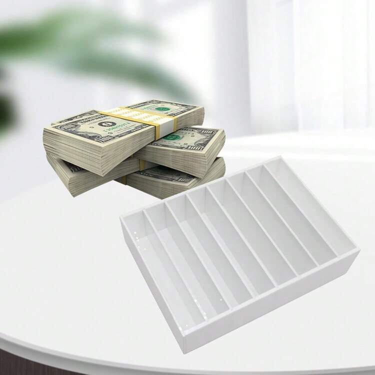 Modular Money Display Tray -  Acrylic Compartmentalized Cash Box For Bills & Vouchers (Point-Of- & Home Budgeting) - 白色 - 查看 4