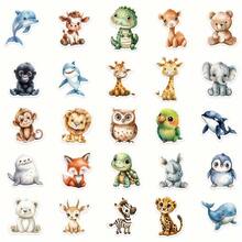 50pcs YWWBLD Watercolor Animal Stickers - Cute Lion, Giraffe, Zebra, Panda & More Designs For Phone Cases, Laptops, Scrapbooks, Guitar & Luggage Decoration, Cute Animal Stickers, Scrapbook Decorations, Playful Sticker Designs, Vibrant Sticker Colors - 50pcs - 查看 4