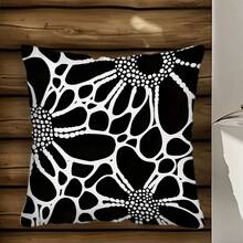 MEMNUN 1pc, Modern Black And White Floral Printed Pillowcases - Machine Washable, Zip Closure Cushion Cover With Simple Flower Design, 17.7 X 17.7 Inches, Decorative Throw Pillow Covers For Sofa Couch Living Room Bedroom (Without Fill) Pillow Case Room Decor Pillow Cases Cushion Covers