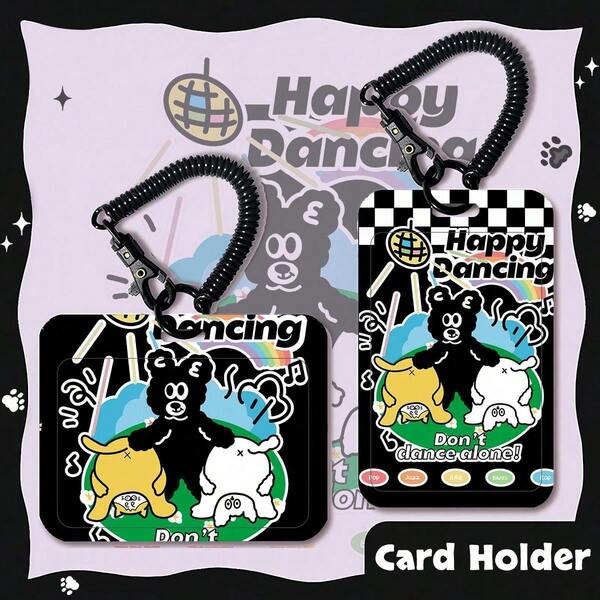 1PC Yellow And White Sheep Inverted Card Holder Campus Card Protector Bus Card Student Card Access Card With Black Spring Retractable Cord Dustproof And Drop Protection Card Holder