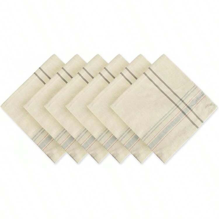 100% algodón, Lavable a máquina, Mantel Individual a Rayas francesas para cenas - Gris - Añade 2