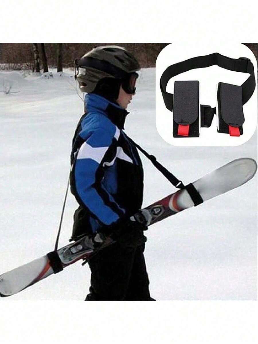1 Pc Red Ear Handheld Double Ski Strap Ski Strap Ski Fixed Strap Ski Shoulder Strap (Hook And Loop Direction Random)