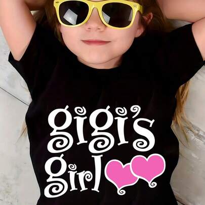 Girls' Stylish 'Gigi's Girl' Graphic Tee - Sunglasses Look With Heart Accents &…