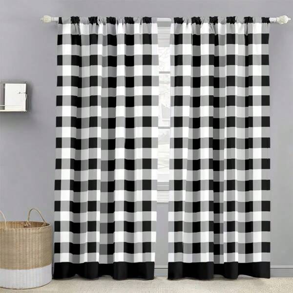 2pcs Curtain GoodGram Modern Country Farmhouse Plaid Checkered Cafe Kitchen Curtain - Assorted Sizes,Rod Pocket Design Protects Privacy