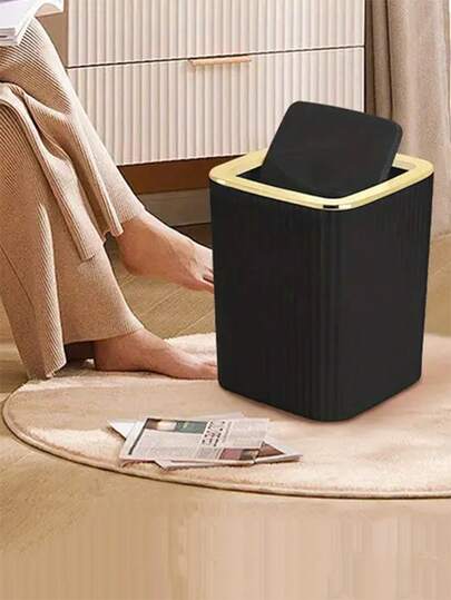 1 Piece Large Trash Can With Simple Striped Design, For Home, Living Room Or Bathroom Storage