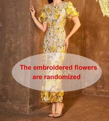 Women's Floral Embroidery Maxi Dress Wedding Guest Dress Evening Party Dress - Màu vàng - Xem 7