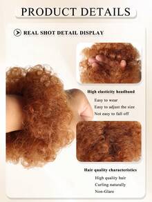 A Pair Fluffy Messy Elastic Rubber Band Hair Bun Hair Extensions ,Girl Heat-Resistant Synthetic Curl Hair Bun Ponytail Extension ,Hair Accessories For Women Natural Black/Brown Black/Dirty Orange - Multicolor - View 7