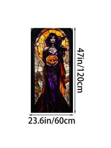 1 pezzo Decorazione per porta di Ognissanti a forma di strega - Elegante sagoma di strega in stile vetro colorato, realizzata in poliestere adatta per interno/esterno, adatta per feste di Ognissanti e decorazioni inquietanti per la casa