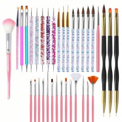 35/31pcs Professional Nail Art Brush Set - 3D Gel Brushes, Acrylic Brushes, Salon-Grade Nail Tools, Suitable For Home Manicure And Salon Use