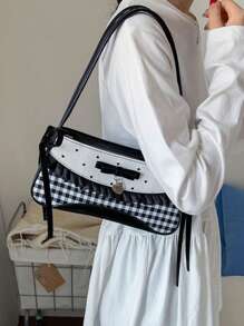 Bolso de axila lindo con diseño de moño, corazón, lunares y cuadros, diseño exclusivo, adecuado para ir al trabajo, salir, compras diarias, verano