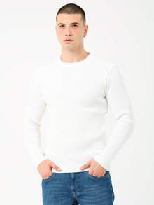 Pulover bărbătesc cu guler rotund, simplu, tricotat, cu pete palide