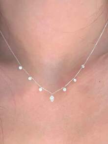 1 Piece Of Simple And Elegant S925 Sterling Silver Water Droplet Zirconia Pendant Necklace, Light Collarbone Chain, Versatile For Commuting, Gift Giving - 銀色 - 查看 3