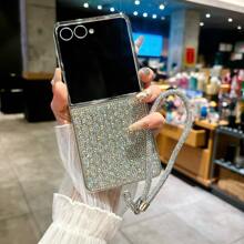 1 pieza Funda de teléfono plegable con diseño de brazalete de cristal en forma de rombo, compatible con Samsung Galaxy Z Fold 7, Galaxy Z Fold 6/5, Galaxy Z Flip7, Galaxy Z Flip6, Galaxy Z Flip5