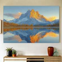 Framed Canvas Minimalist Mountain Sunset Canvas Wall Art - Pine  Framed Reflective Water Scenery With Snow-Capped Peaks & Warm Sky Hues, Ready To Hang Indoor/Outdoor Decor For Living Room, Bedroom, Home Office, Lake House Decor, Tranquil Room Ambiance,  Landscape , 2D Flat, Perfect For Room Decor Living Room Decor - 框架 - 查看 1