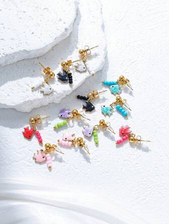 1 Pair Beaded Small Fish Pendant Earrings, Bohemian Beach Earrings, Suitable For Women's Daily Wear, Beach Travel, Party, Music Festival