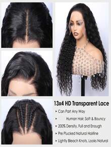 13x4 Deep Wave Lace Front Wigs Human Hair For Women 200 Density Human Hair Wig Glueless Brazilian Virgin HD Curly Lace Frontal Wig Pre Plucked With Baby Hair 40 Inch Natural Black - Natural Black - Xem 3