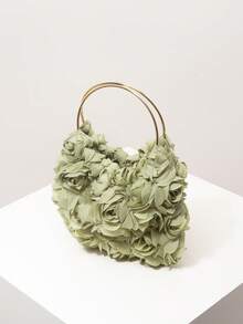 花卉 3D 玫瑰手提包、花卉包、新娘派对包、舞会包、女士舞会礼服、舞会配饰、婚礼用品、优雅女士包（图案随机） - 綠色 - 查看 6
