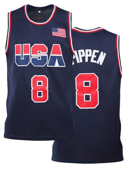 Atonmore Men's Basketball Jersey, #8 Blue Embroidered Basketball Vest, Sleeveless Casual Sports Shirt Fall