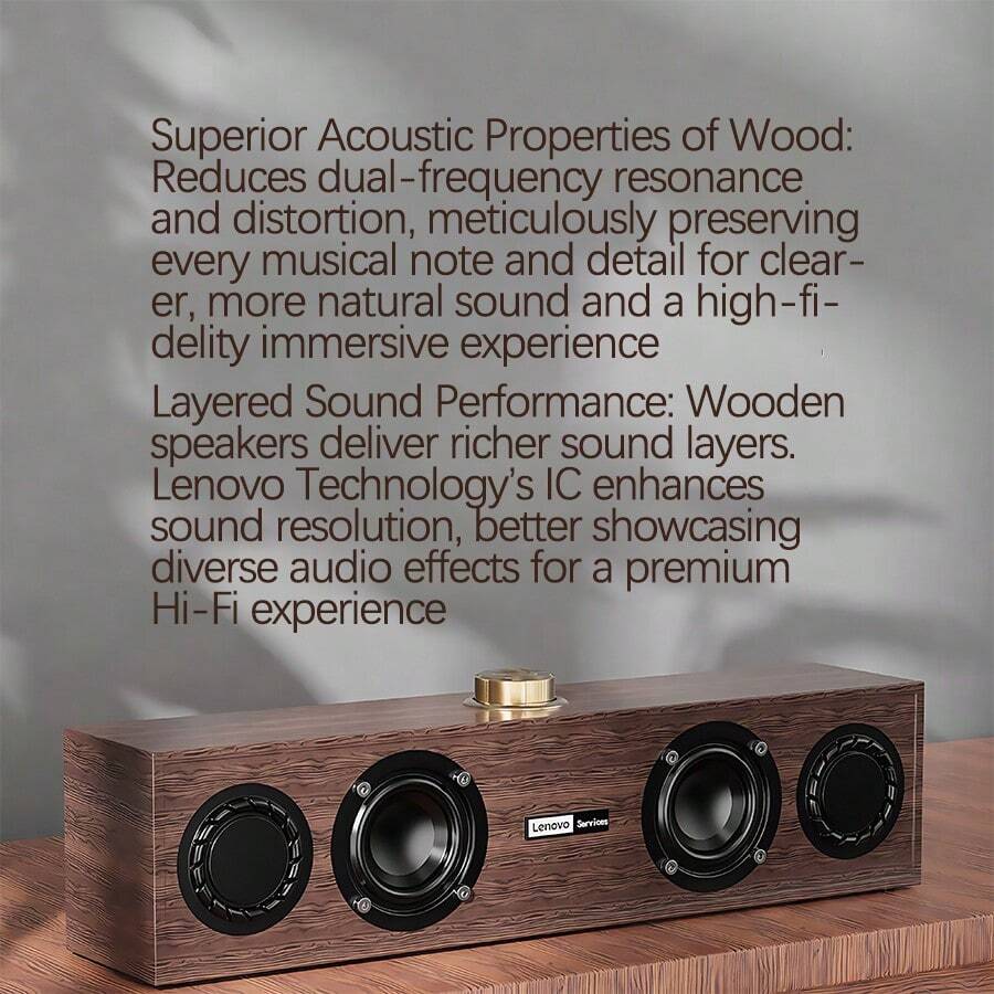 C02 Retro Wooden Speaker Dual-Mode Wired + Bluetooth Wireless Connection Wooden Box Enhanced Bass Lenovo Ingenious Wooden Craft Universal Player For Computer, Mobile Phone And Tablet - Wood Grain Color - View 1
