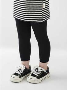 4 Pairs Girls Cute & Simple Cropped Leggings, Suitable For Everyday Wear - Black - View 9