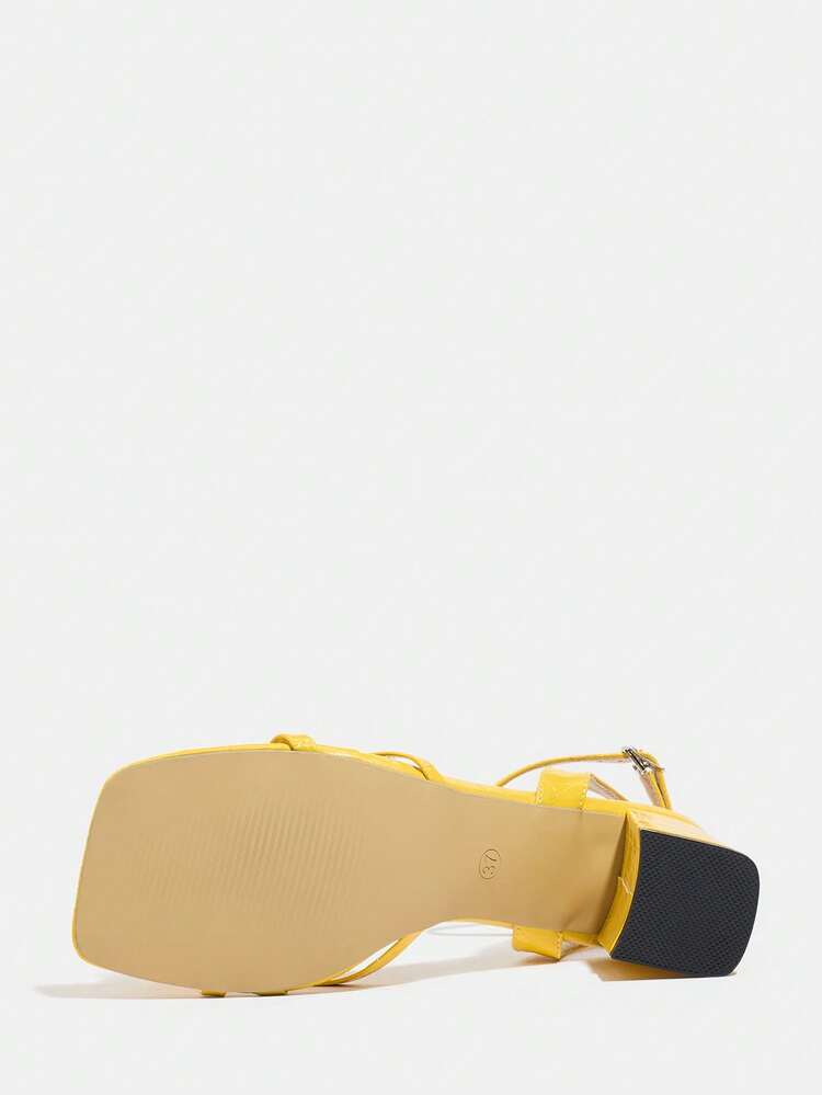 女士高跟凉鞋，适合派对、户外、旅行、时尚度假，粗跟，方头，闪亮，3D 黄玫瑰，性感踝带，石材纹理，鲜艳的黄色，优雅的高跟鞋 - 黃色 - 查看 9